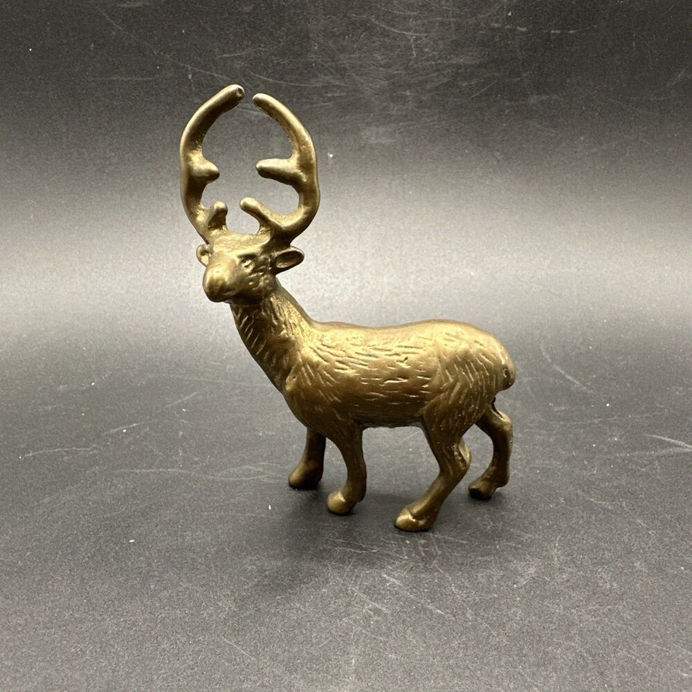 Vintage 4” Metal Brass DEER Buck with Rack Antlers Statue